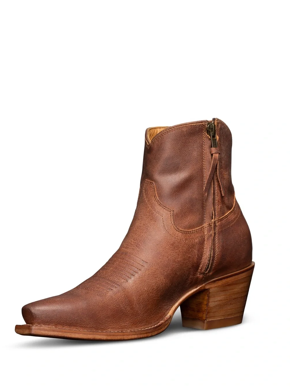 Women's Tevovas Brown Leather Western Booties - Classic Low Heel - Picture 2 of 9